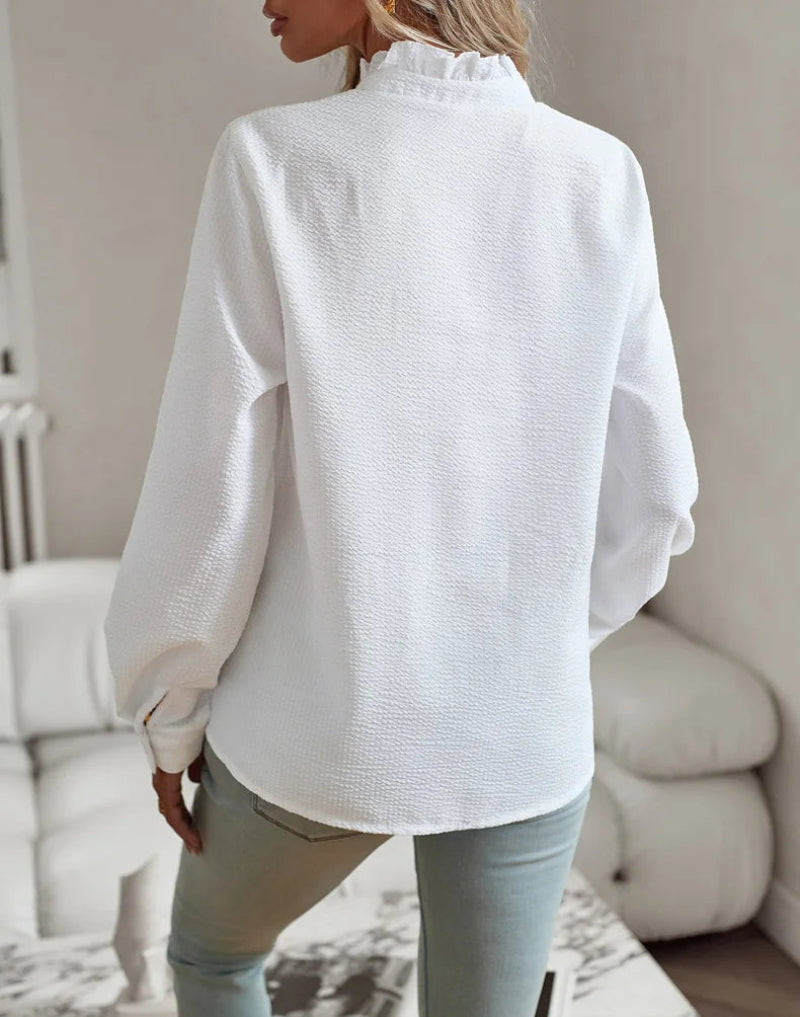 Women's Ruffled Button-Up Casual Blouse – Elegant Versatile Office & Everyday Style