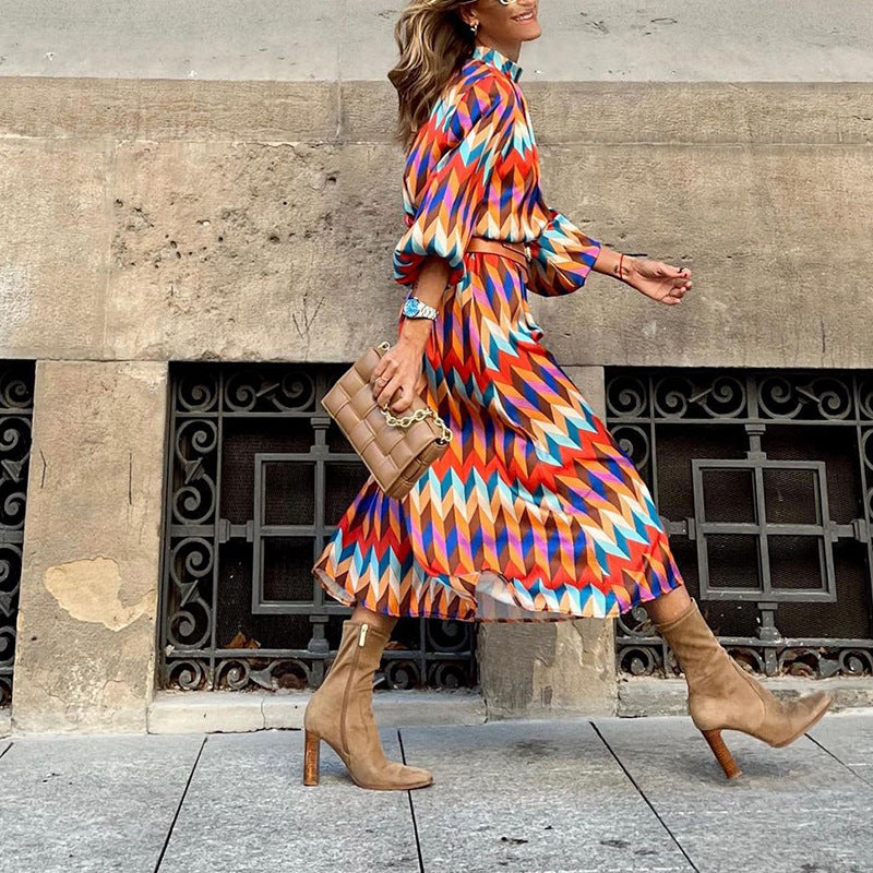 Kelly – Geometric Print Midi Dress