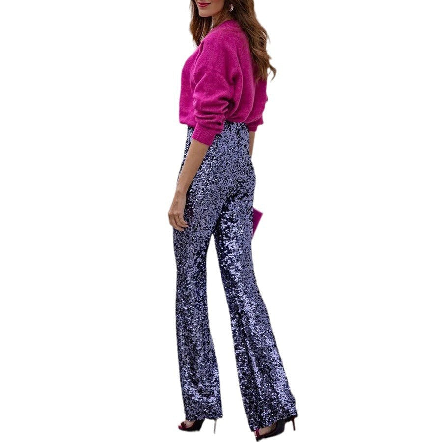 Emily – Slim Elastic Bell-bottom Pants with Sequins