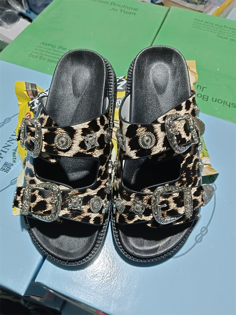 Pamela – Python and Leopard Rivet Sneakers in Plus Size