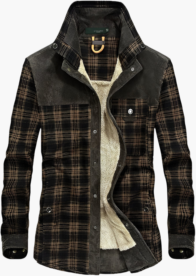 Men's Outdoor Plaid Fleece-Lined Shirt Jacket – Classic Stand Collar Workwear