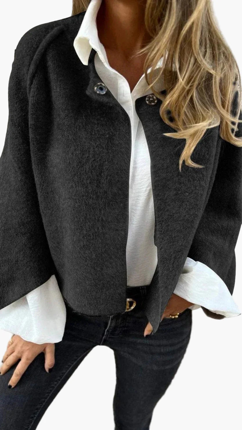 Women's Elegant Short Button-Front Coat for Business and Casual Wear