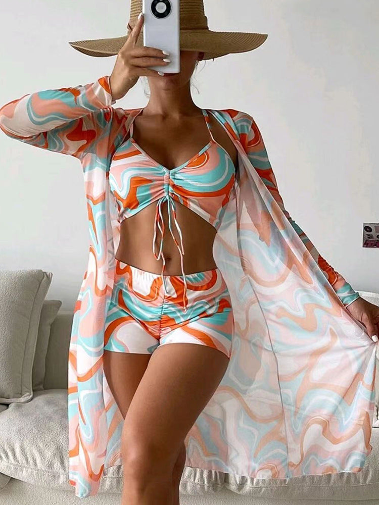 Donna – 3-Piece Printed Bikini with Long Sleeve Cardigan