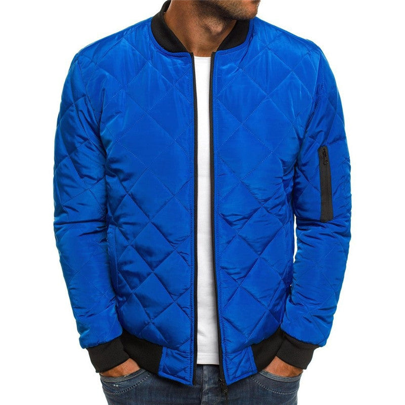 Matthew – Solid Color Winter Jacket with Stand Collar and Rhombus Design