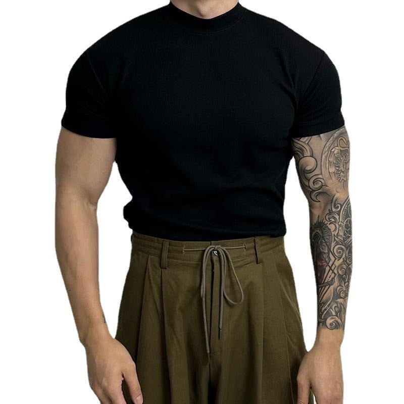 Stephen – American-style Solid Color Half Collar Stretch T-shirt