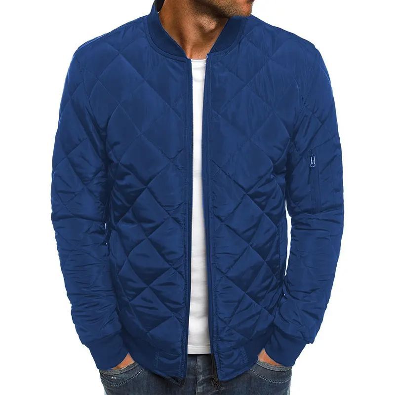 Matthew – Solid Color Winter Jacket with Stand Collar and Rhombus Design