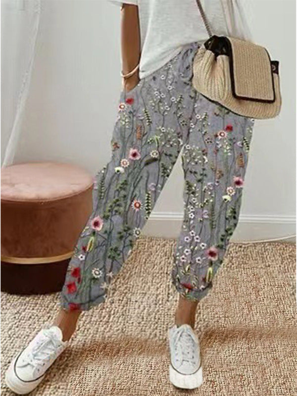 Adele – Casual Printed Cotton and Linen Pants