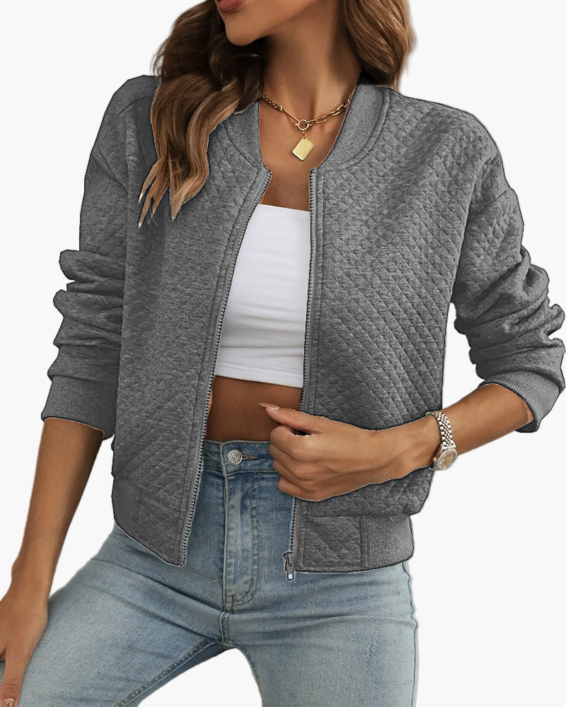 Women's Casual Quilted Bomber Jacket – Modern Everyday Street Style