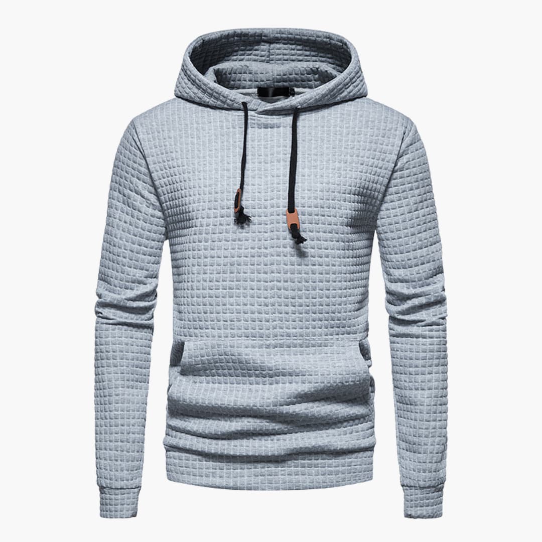 Men's Casual Plaid Textured Hoodie – Modern Relaxed Fit Pullover for Everyday Comfort