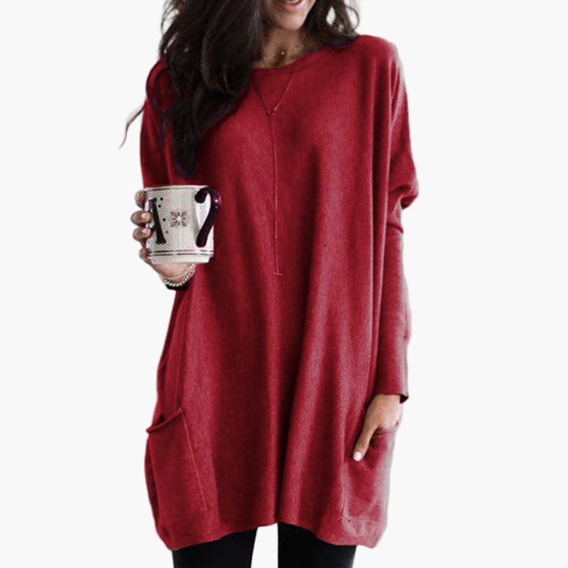 Women's Long Casual Tunic Sweater with Pockets – Relaxed Fit, Everyday Style