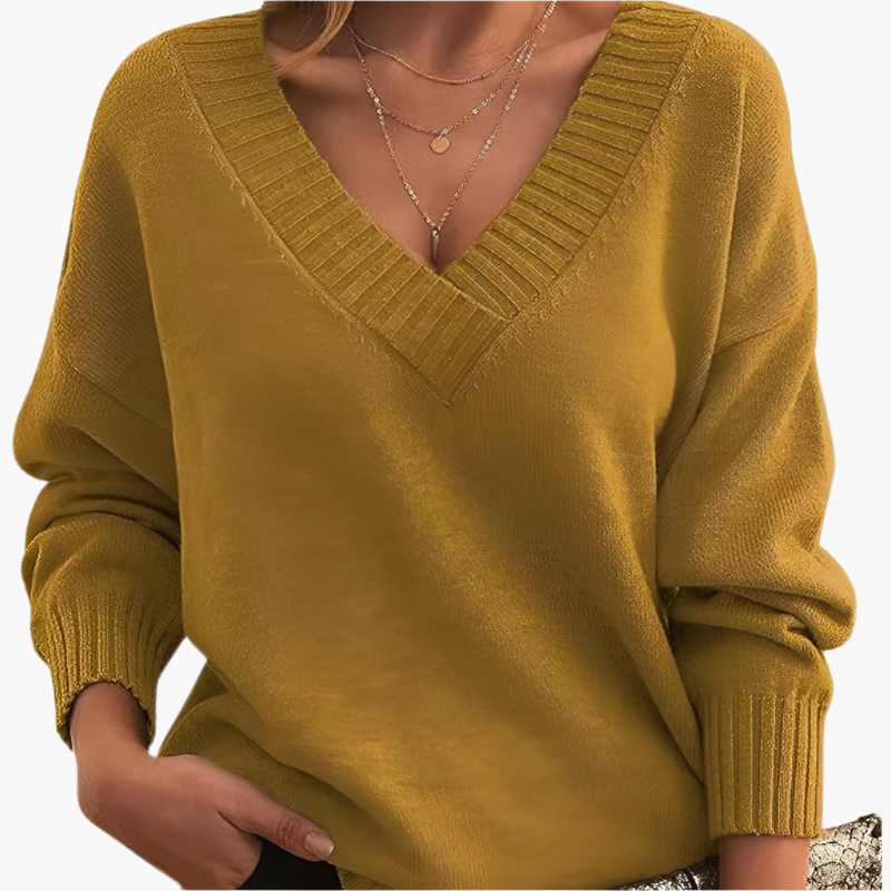 Women's Chic V-Neck Long Sleeve Sweater – Elegant Casual Style for Winter
