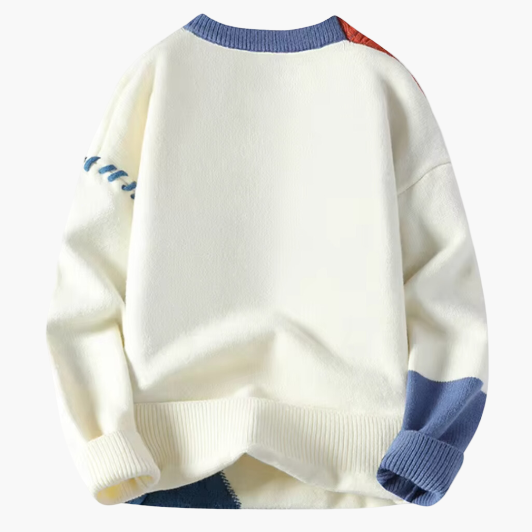Men's Modern Patchwork Knit Sweater Casual Crewneck Pullover Stylish Autumn Winter Wear