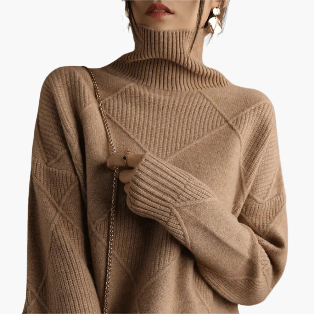 Women's Elegant Turtleneck Sweater, Classic Diamond Knit, Versatile Everyday Style