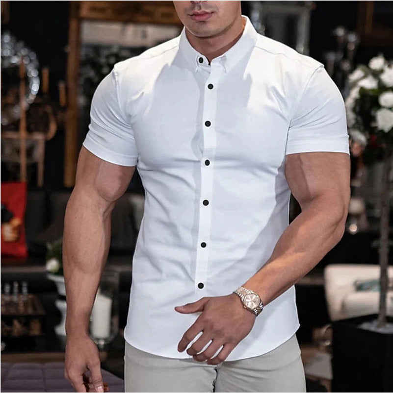 Doug – Men's Fashion Slim Solid Color Cardigan Short Sleeve Shirt