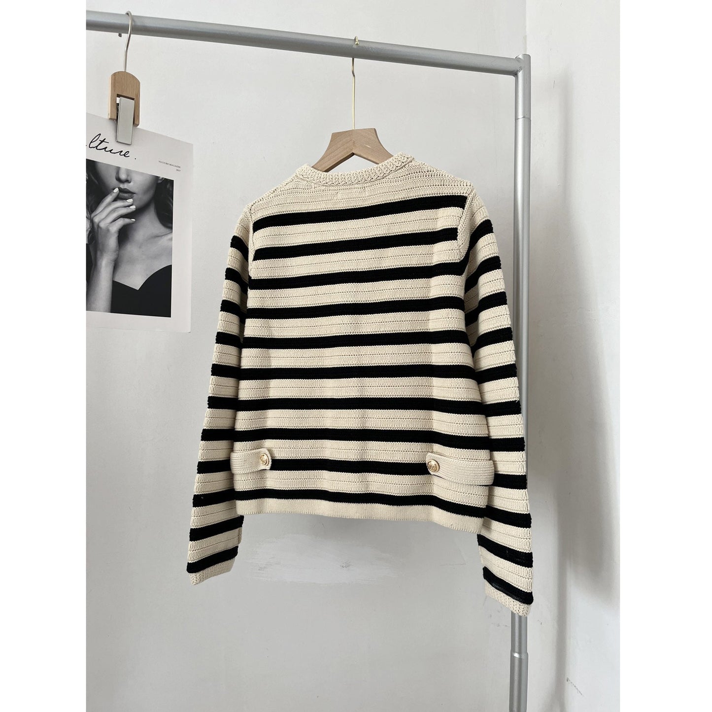 Louise – Slim Striped Classic Knitted Cardigan Sweater