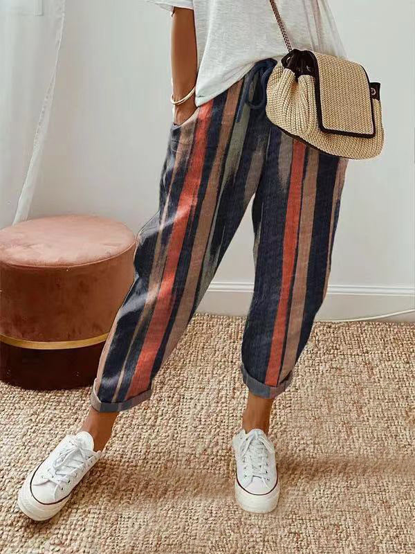 Adele – Casual Printed Cotton and Linen Pants