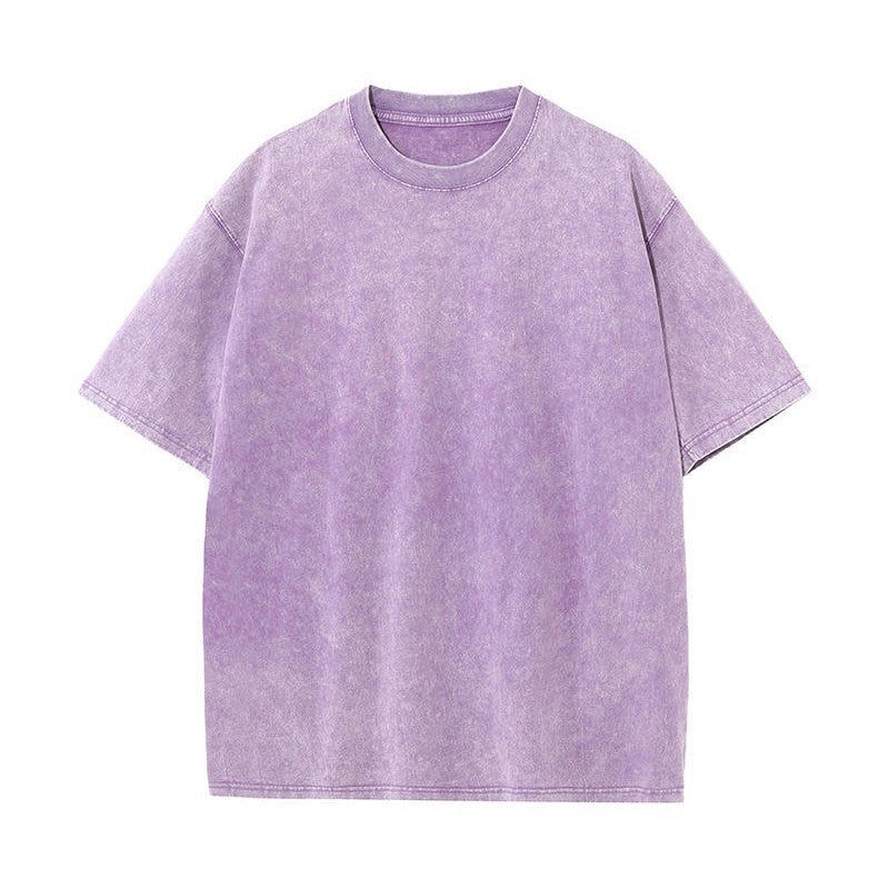 Katy – Pure Cotton Distressed T-shirt with Retro Round Neck and Short Sleeves