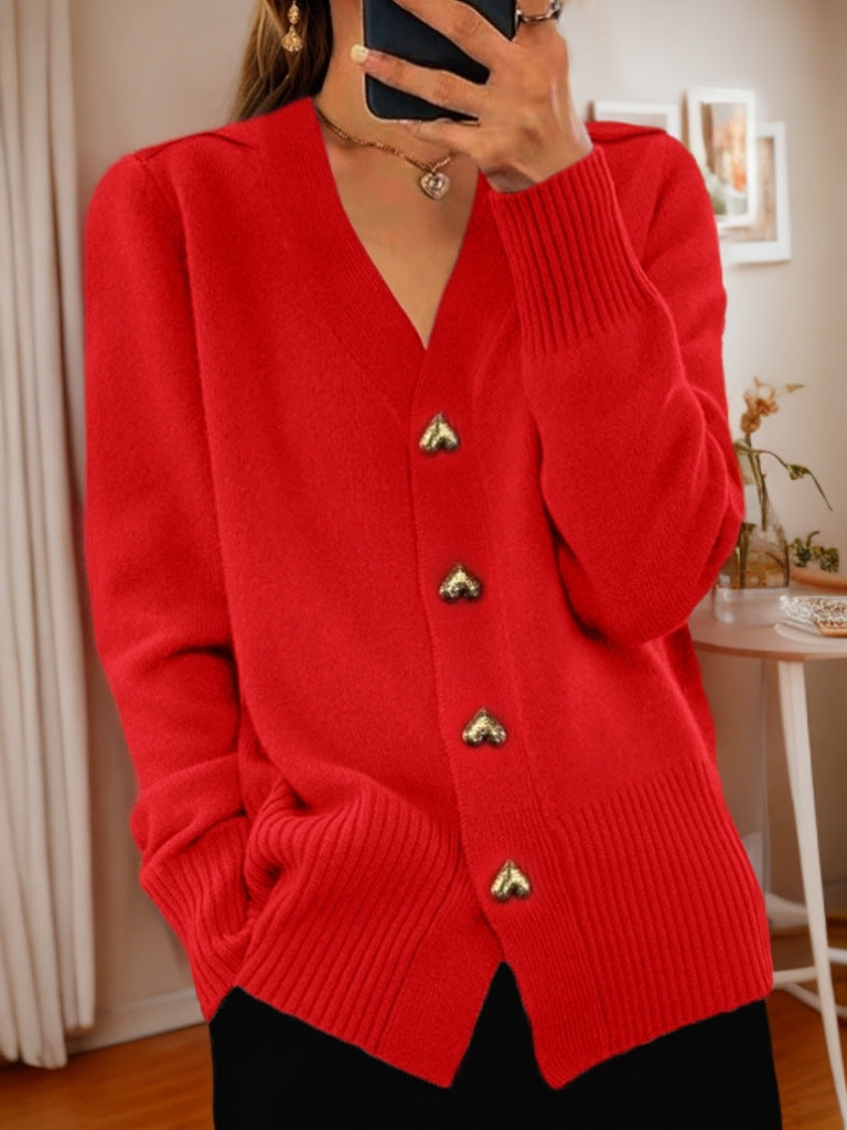 Lydia – V-neck Knitted Cardigan with Love Button