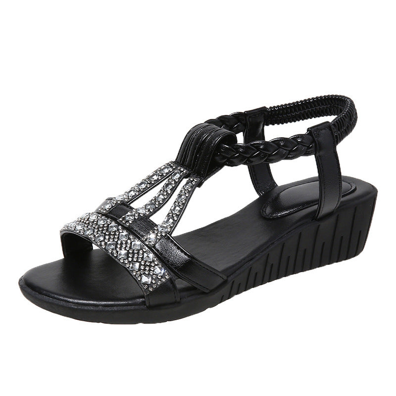 Melanie – Casual Wedges Sandals with Rhinestone Summer Plus-size Peep-toe Roman Shoes