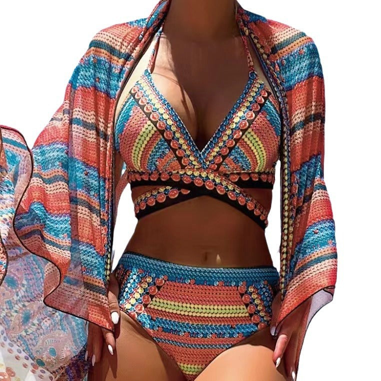 Faith – Retro Ethnic Style Swimsuit with Split Cross Straps