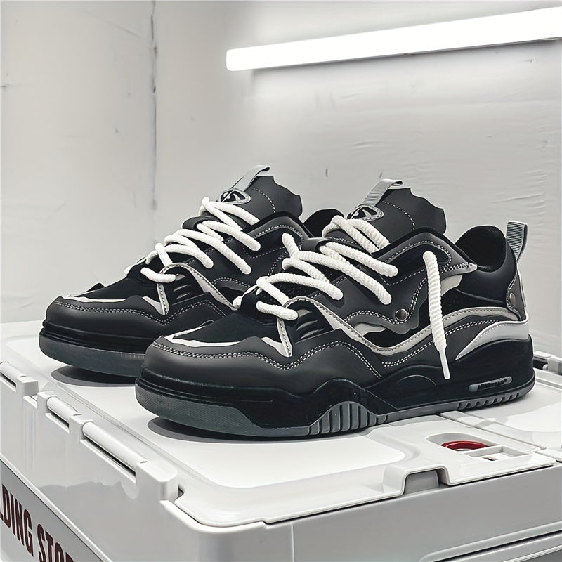 Men's Casual Sport Sneakers with Geometric Design and Lace-Up Closure
