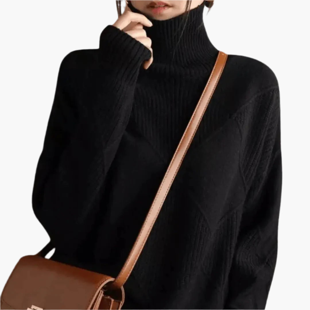 Women's Elegant Turtleneck Sweater, Classic Diamond Knit, Versatile Everyday Style