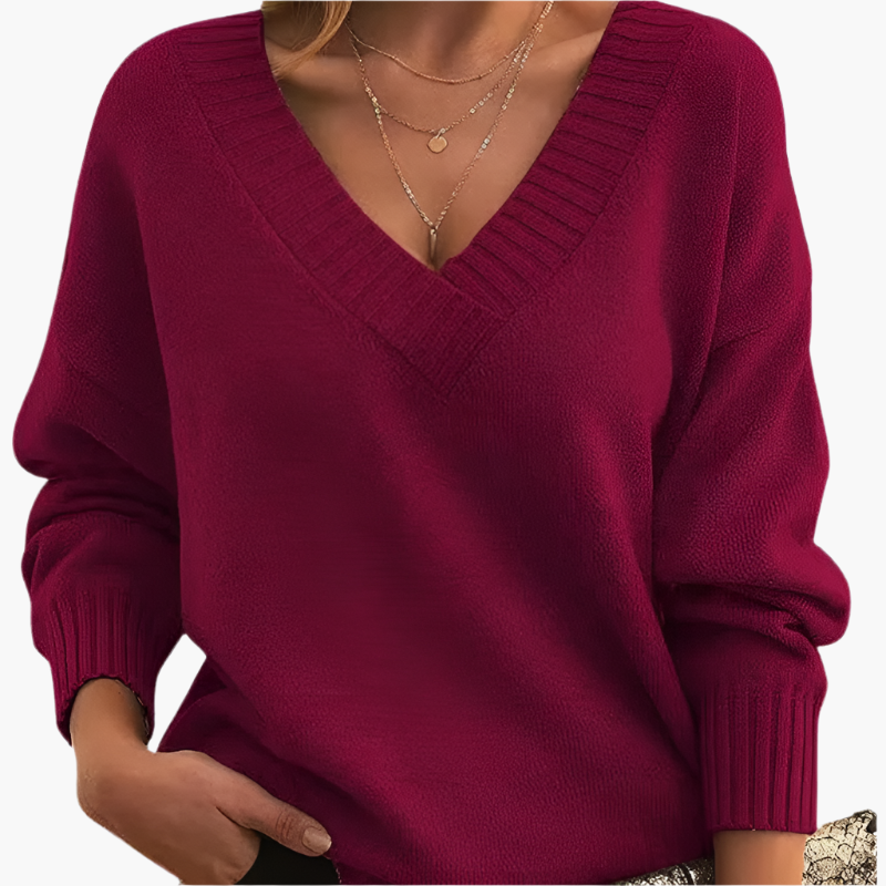 Women's Chic V-Neck Long Sleeve Sweater – Elegant Casual Style for Winter