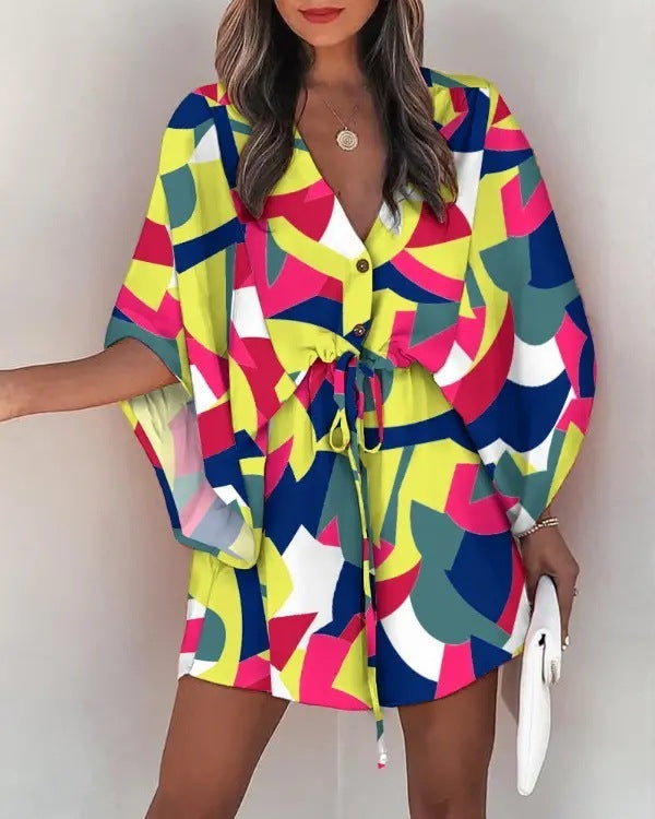 Ruth – Printed Beach Dress with V-Neck