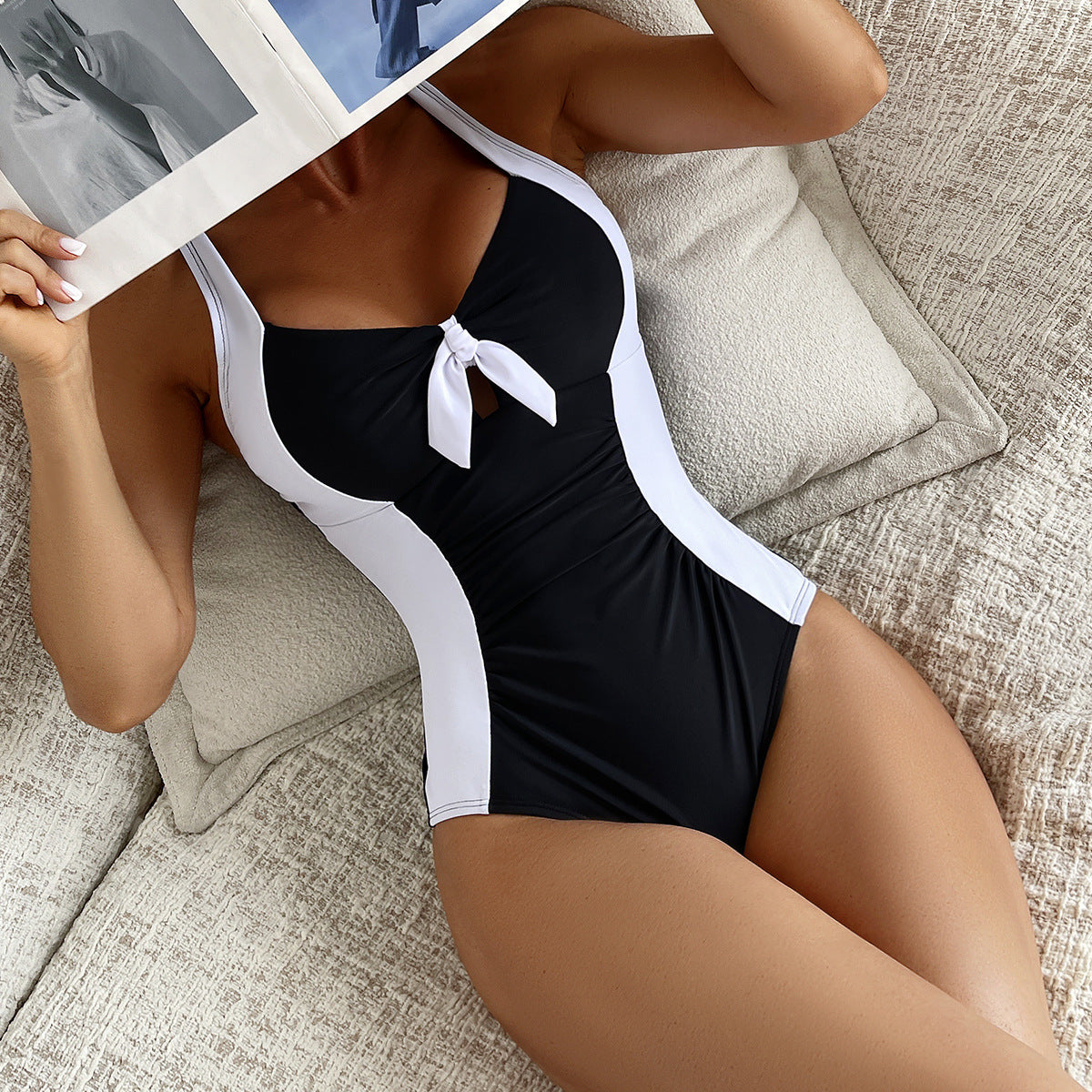 Michelle – Classic Black And White Contrast One-Piece Swimsuit
