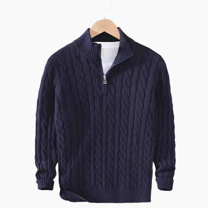 Men's Classic Cable Knit Wool Sweater – Versatile Style for Work and Leisure
