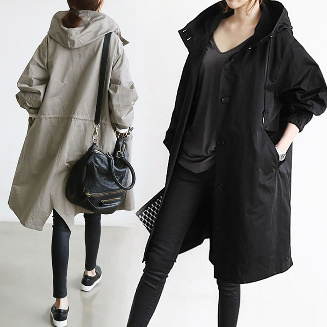 Women's Long Waterproof Raincoat – Stylish All-Season Hooded Trench for Everyday Use