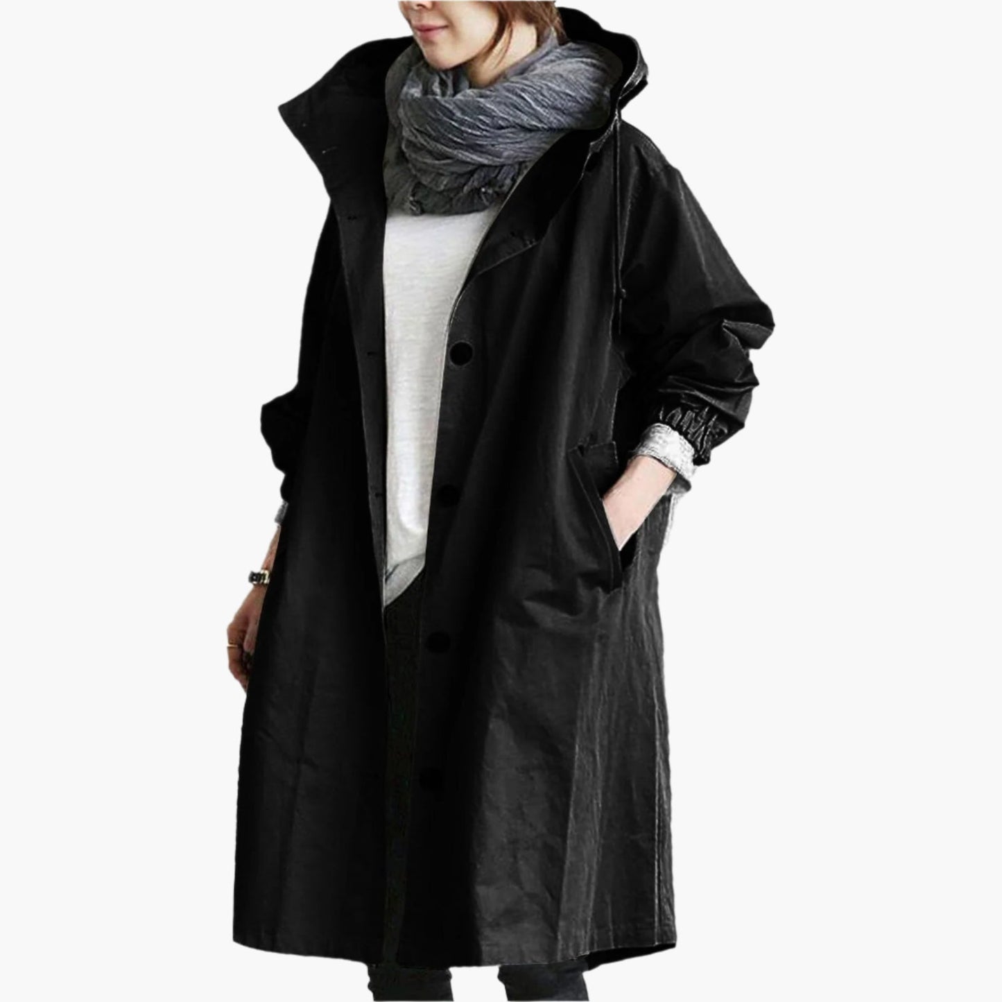 Women's Long Waterproof Raincoat – Stylish All-Season Hooded Trench for Everyday Use