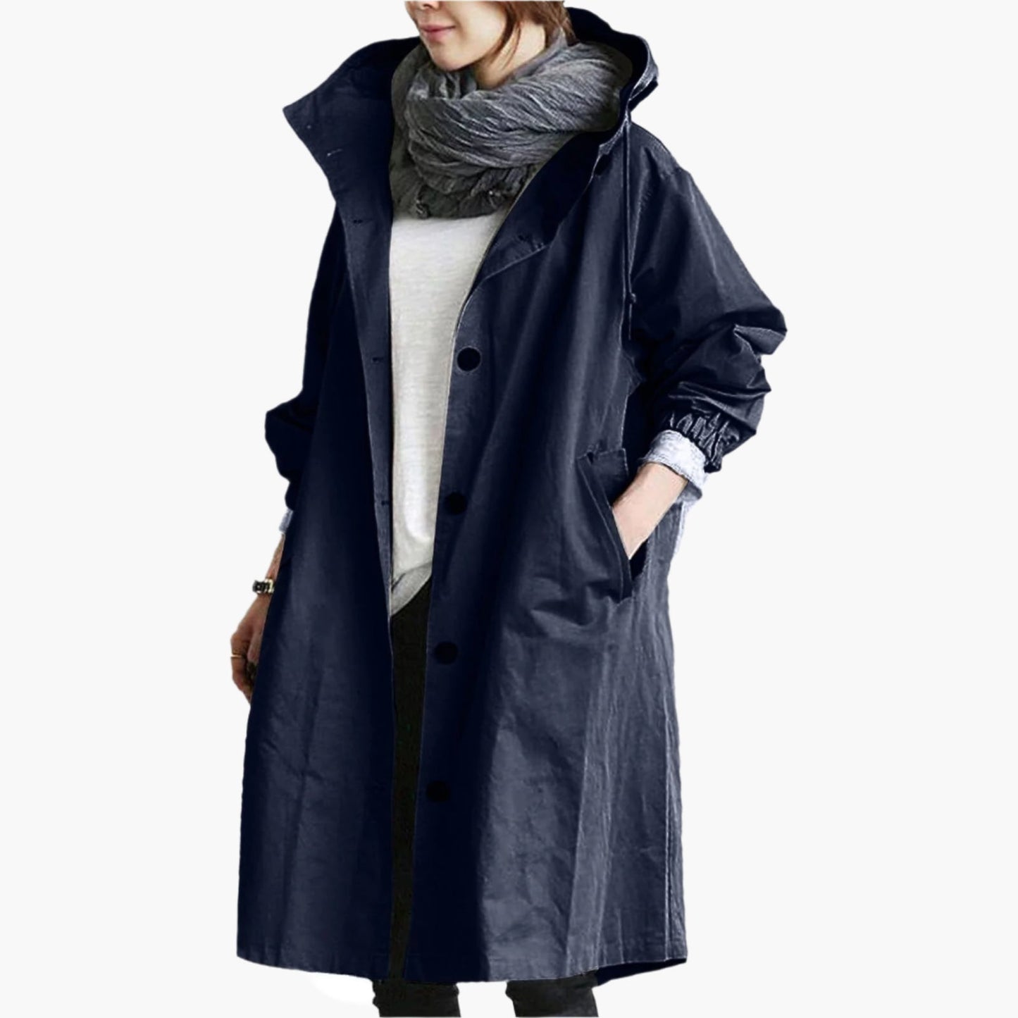 Women's Long Waterproof Raincoat – Stylish All-Season Hooded Trench for Everyday Use