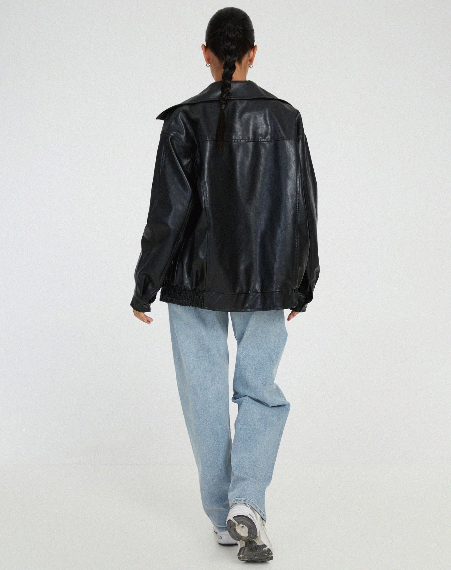 Women's Oversized Faux Leather Bomber Jacket – Trendy Relaxed Fit for Casual and Night Out Style