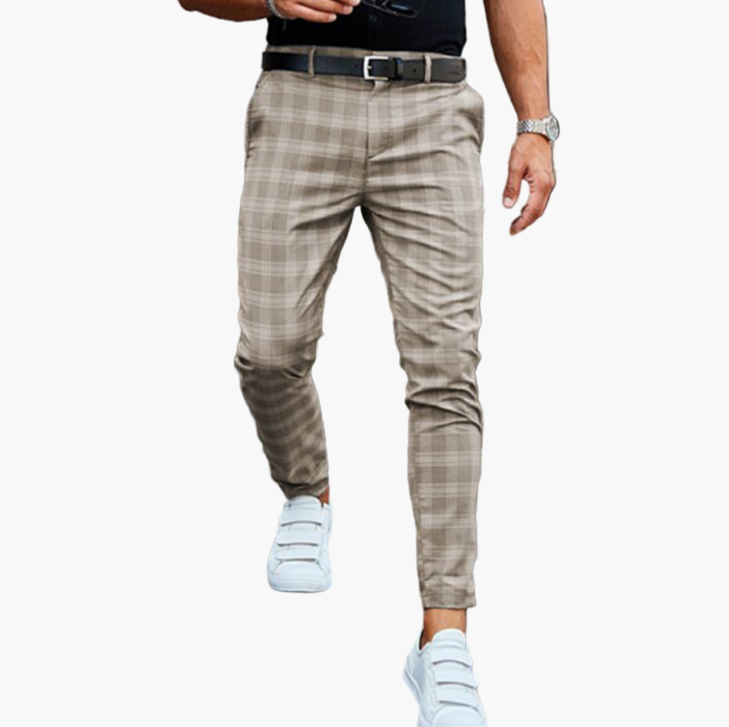 Men's Checkered Slim Fit Stretchy Chino Pants for Business and Casual Style
