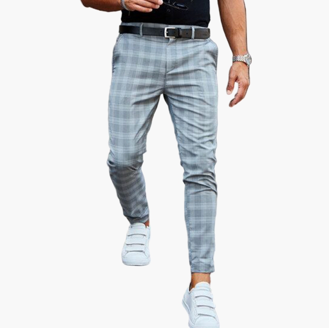 Men's Checkered Slim Fit Stretchy Chino Pants for Business and Casual Style