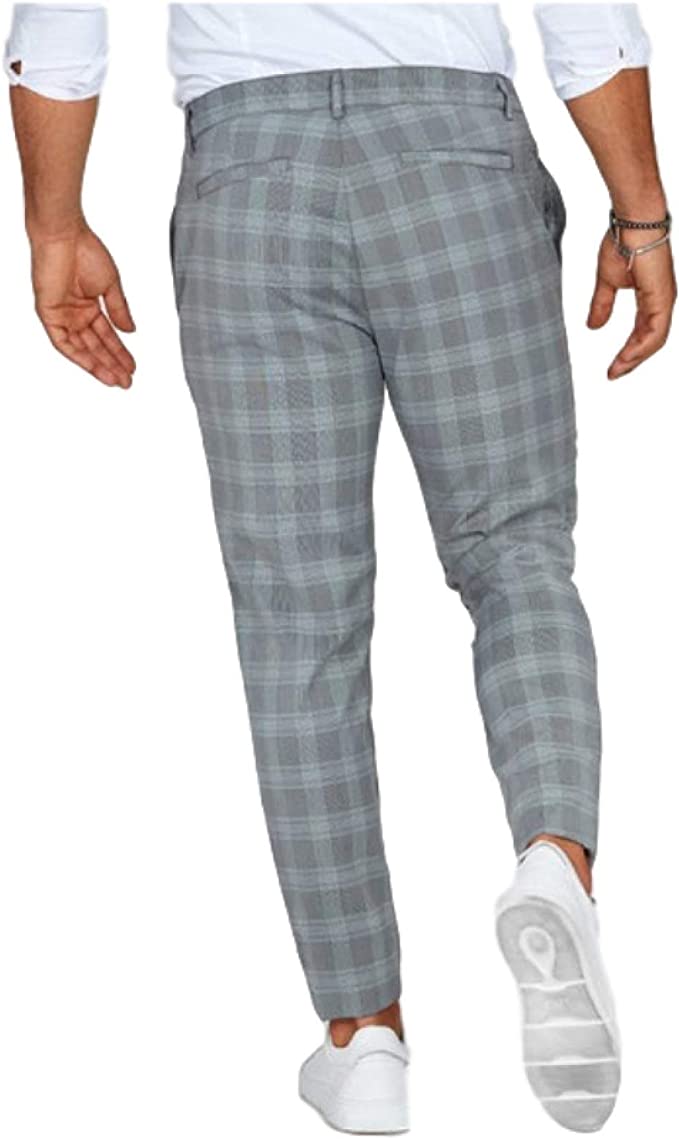 Men's Slim Fit Plaid Casual Chino Pants – Trendy Checkered Trousers for Everyday Style