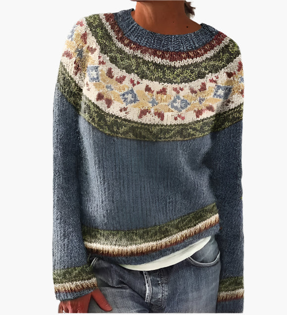 Women's Retro-Style Knitted Sweater, Casual Vintage Pullover for Autumn Winter
