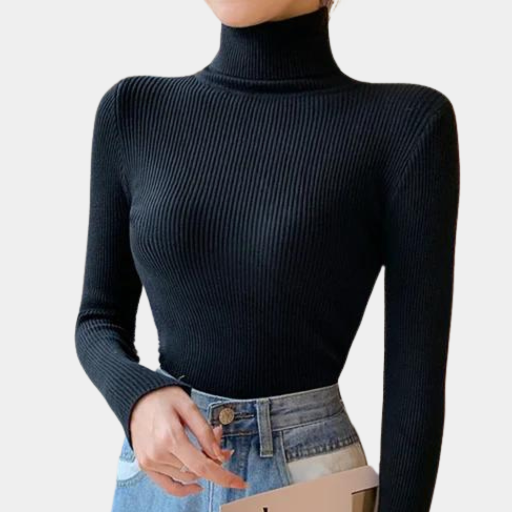 Women's Ribbed Turtleneck Knit Sweater – Elegant Casual Style for Versatile Outfits