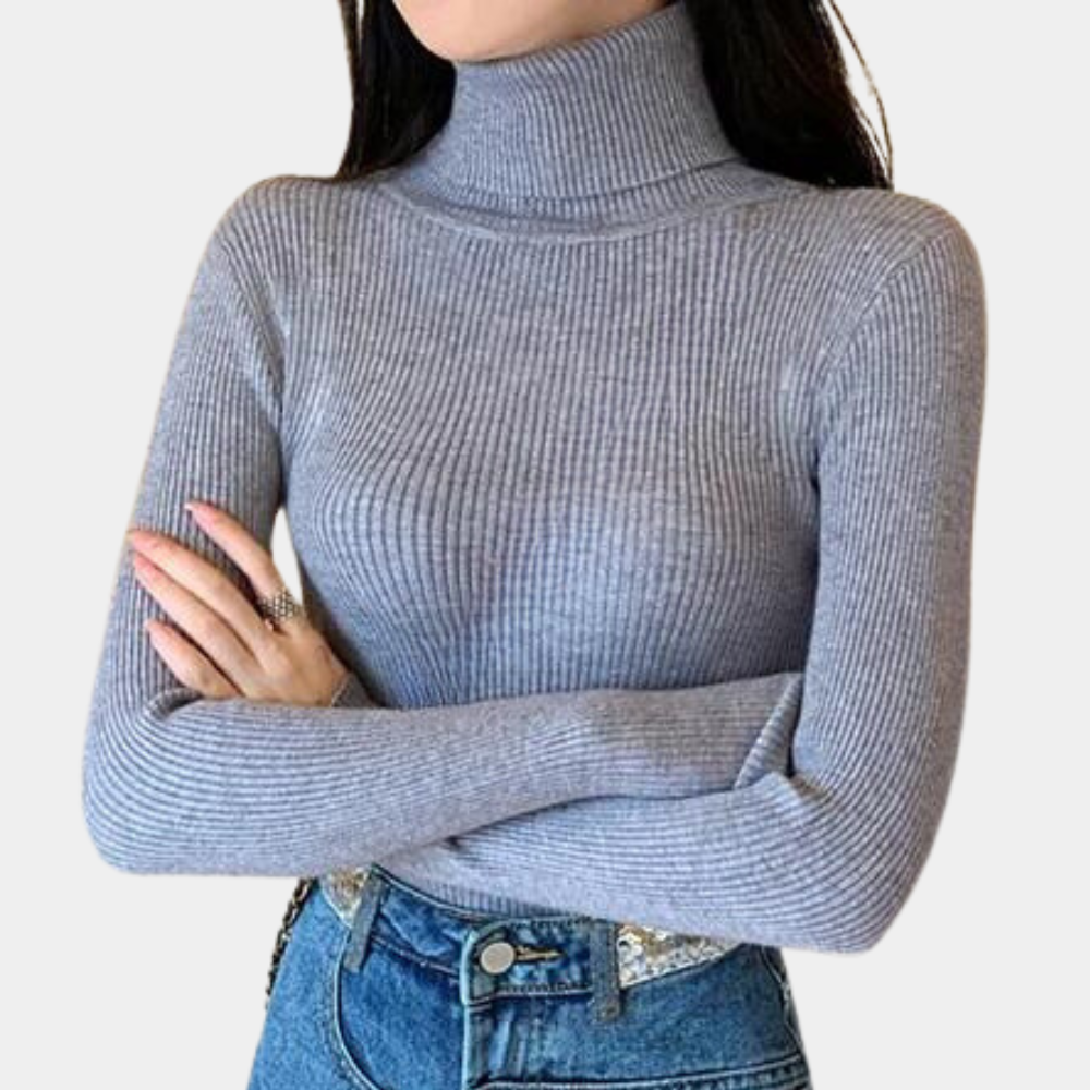 Women's Ribbed Turtleneck Knit Sweater – Elegant Casual Style for Versatile Outfits