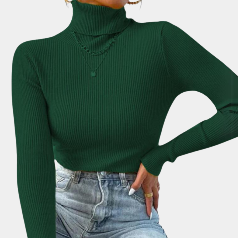 Women's Ribbed Turtleneck Knit Sweater – Elegant Casual Style for Versatile Outfits