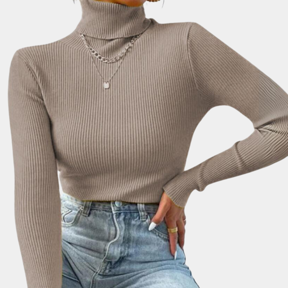 Women's Ribbed Turtleneck Knit Sweater – Elegant Casual Style for Versatile Outfits