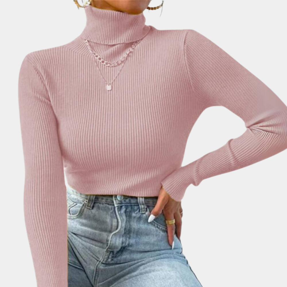 Women's Ribbed Turtleneck Knit Sweater – Elegant Casual Style for Versatile Outfits