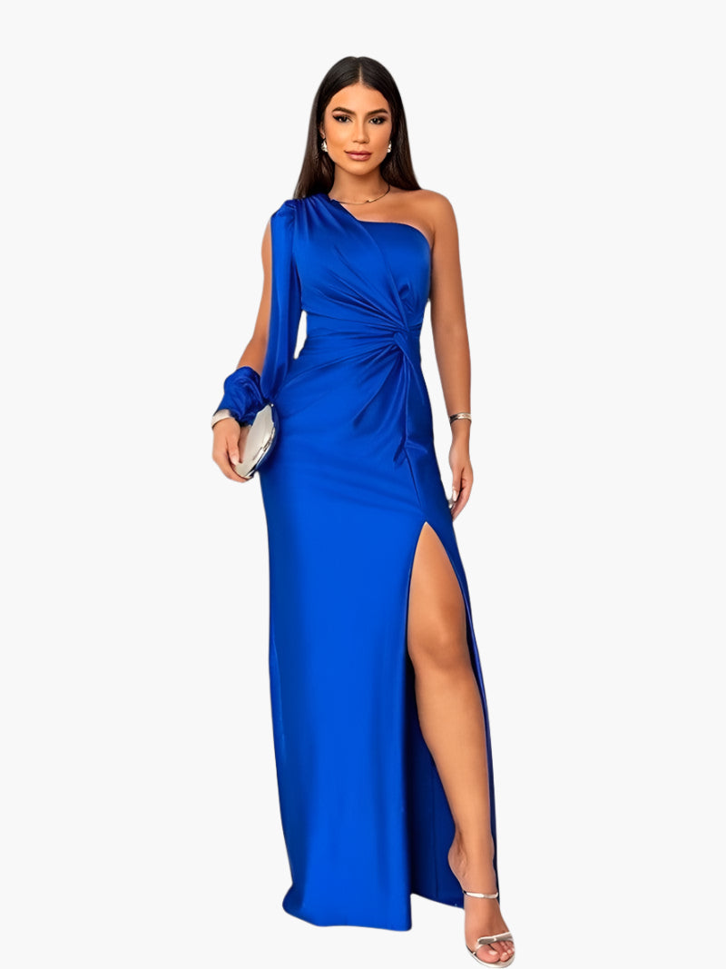 Women's One-Shoulder Ruched Evening Dress – Elegant Formal Gown for Special Occasions