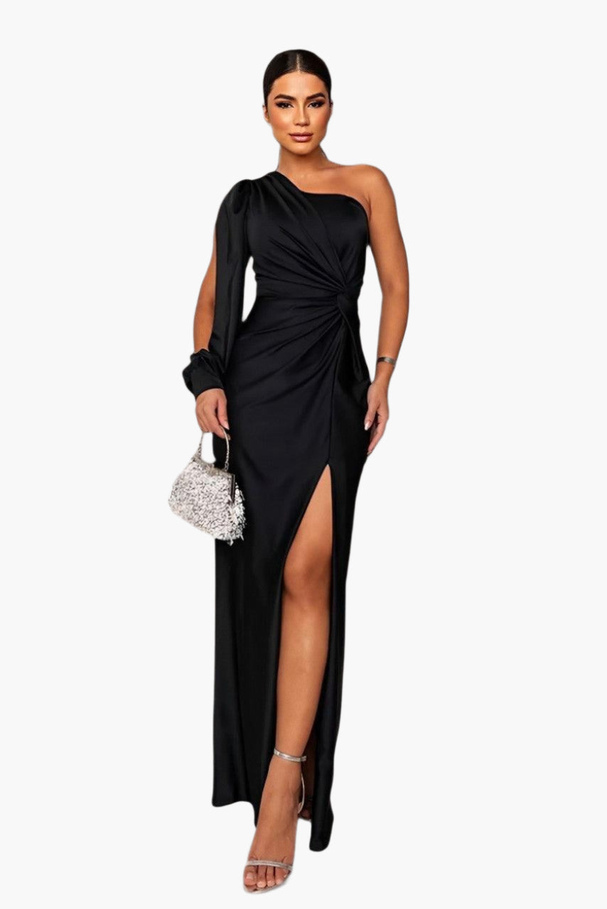 Women's One-Shoulder Ruched Evening Dress – Elegant Formal Gown for Special Occasions