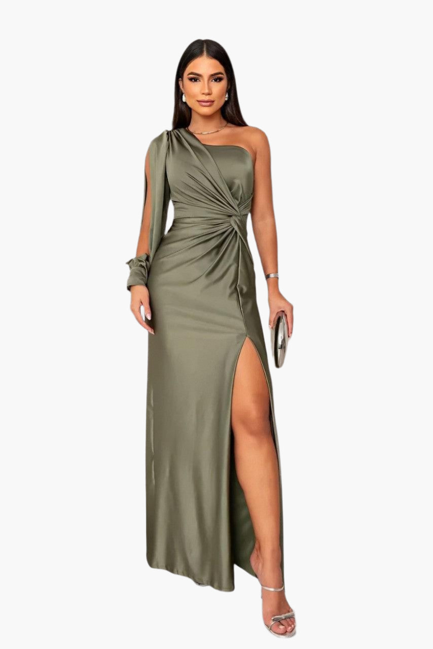 Women's One-Shoulder Ruched Evening Dress – Elegant Formal Gown for Special Occasions