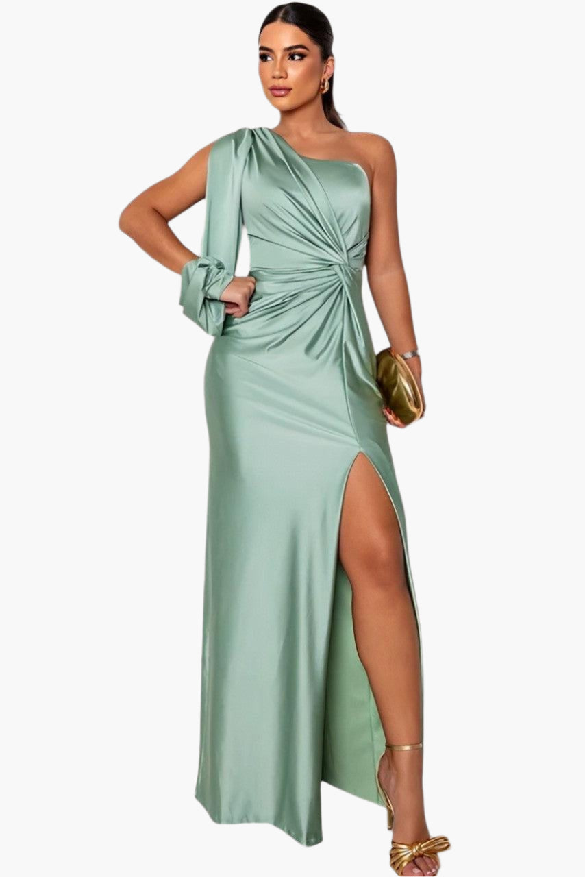 Women's One-Shoulder Ruched Evening Dress – Elegant Formal Gown for Special Occasions