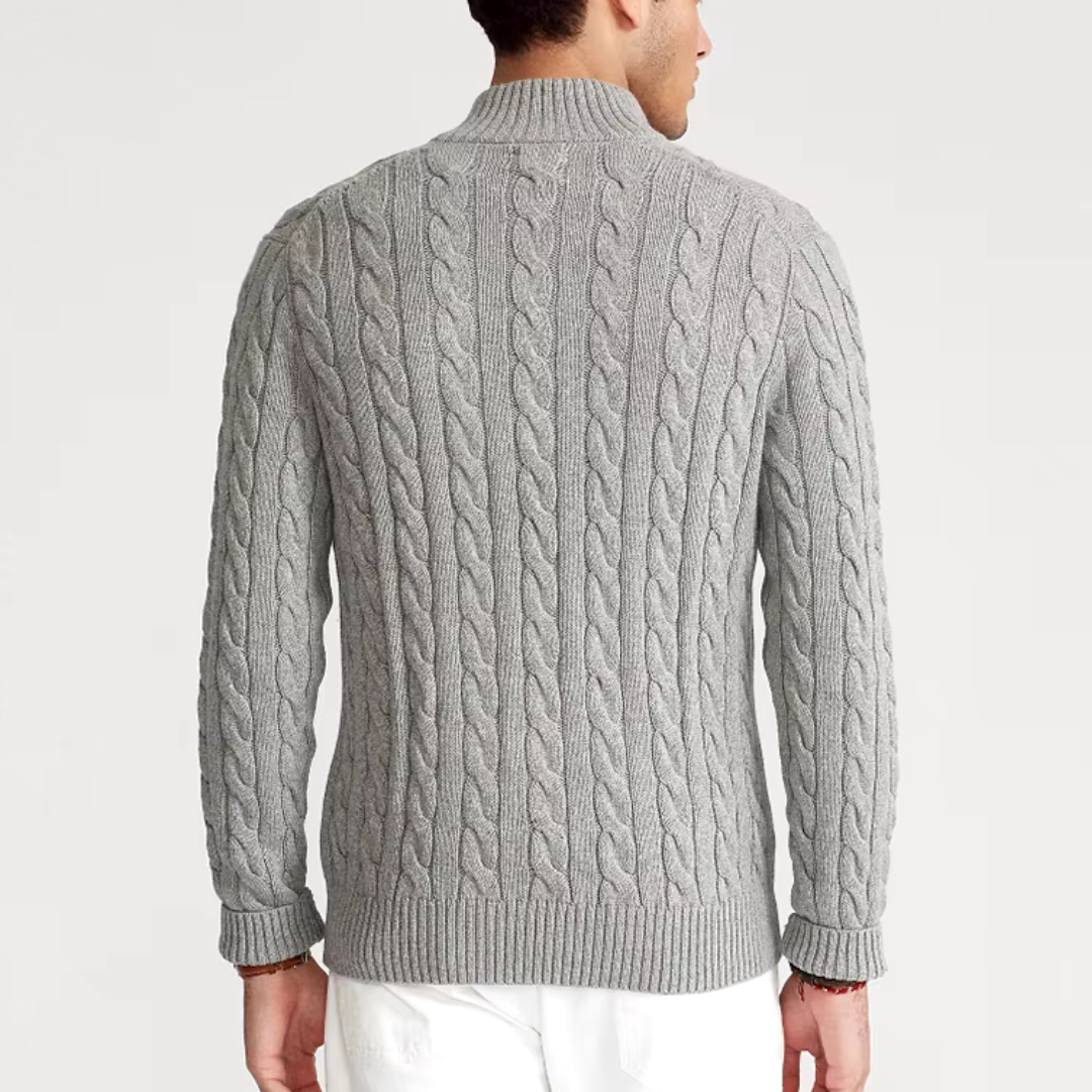 Men's Classic Cable Knit Half-Zip Sweater - Timeless Casual Elegance