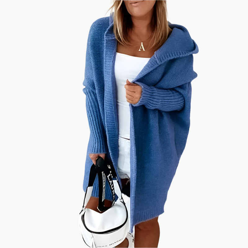 Women's Cozy Hooded Open Front Cardigan – Stylish Oversized Knit for Fall and Winter