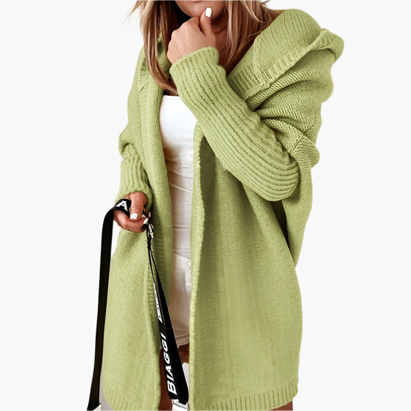 Women's Cozy Hooded Open Front Cardigan – Stylish Oversized Knit for Fall and Winter